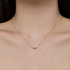 Aetolia S925 Silver 18K Gold Plated Cuba Chain Link Necklace Ruby Red Cz Cubic Zirconia Diamond Round Pendant Bling Necklaces For Women