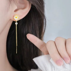 Aetolia Women Fashion Earrings Aetolia Silver Stud gold plated Daisy flower tassel earrings