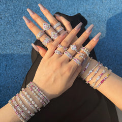 Aetolia Pink Rainbow 925 Sterling Silver Cz Diamond Personality Rings Jewelry Women Engagement Wedding Ring Anniversary Band