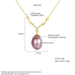 Aetolia 925 Sterling Silver Natural Freshwater Pearl Necklace Deer Antler Pendant Necklace FN0298