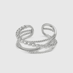 Aetolia Dainty Design In Stock S925 Sterling Silver Rhodium 18K Gold Plated Multiple Layer Beaded Intersect Adjustable Women Rings women
