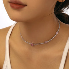 Aetolia New Arrive Iced Out Bling Heart Cz Cubic Zirconia Necklace Heart Star Pendant Pink Tennis Chain Link Choker Necklaces For Women