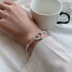 Aetolia 925 Unisex High Shine Textured INS style Cute Hollow Love Shape Stackable Sterling Silver Bracelets for daily wear