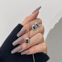 Aetolia Good Price Fine S925 Silver Cz Jewelry Set Pear Flower Shape Stud Earrings Pendant Necklaces Blue Sapphire Rings For Women