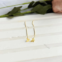 Aetolia New Arrival butterfly shape long tassel line screw earring 18K gold color S925 jewelry sterling silver stud earrings