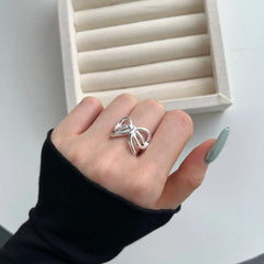 Aetolia 2024 New Design Bowknot Shape Rings For Women Open S925 Sterling Silver Ring Earring Necklace Jewelry Set Wholesale Gifts