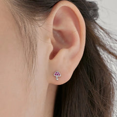 Aetolia Non Tarnish S925 Sterling Silver 18K Gold Plated Emerald Ruby Earring Cz Zircon Mushroom Stud Earring For Women Jewellery
