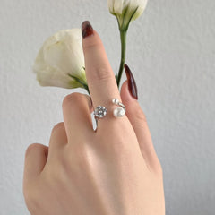 Aetolia Oem Odm No Moq Best Selling Shell Pearl Cz Cubic Zircon Ring Diamond Ring S925 Sterling Silver Pearls Rings For Women