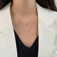 Aetolia Factory Wholesale Supplier Silver 18K Gold Hasma Hand Layered Choker Pendant Women Accessories Chain Necklaces zircon