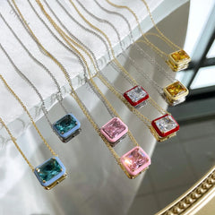 Aetolia High Quality Cubic Zirconia Necklace Sterling Silver 925 Chain Yellow Color Zircon Pendant Necklaces for Christmas Gift