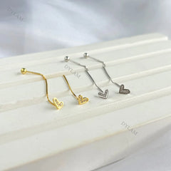 Aetolia trendy 65mm long tassel mini style love heart shape earring 18K gold color S925 jewelry sterling silver screw earrings