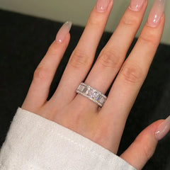 Aetolia High Quality Baguette Diamond S925 Silver Eternity Band Jewellery Pink Cz Cubic Zircon Ring Square Cluster Rings For Women