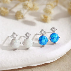 Aetolia Trendy Fasion Blue Opal Beaded Earrings for Women 925 Sterling Silver Diamond CZ cubic zirconia Stud Earring Jewelry