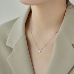Aetolia Collar Bohemian Heart Shape 925 Sterling Silver Chain Pink Cubic Zirconia Love Necklace Pendant Choker Necklaces For Women