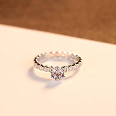 Aetolia 925 Sterling Silver 18K Gold Plated 6 Prong Round Single Row Engagement Wedding Ring SR0305