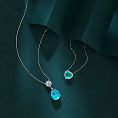 Aetolia Luxury Jewelry 5A Cz Cubic Zirconia Emerald Green Paraiba Necklace Heart Shape 925 Sterling Silver Pendant Necklaces For Women