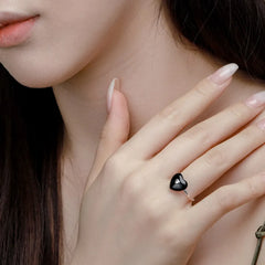 Aetolia Jewelry Manufacturer Simple Metallic Style Rhodium Plated Sterling 925 Silver Black Heart Ring For Women