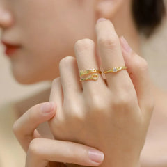 Aetolia Customized Stoned 18K Gold Plated Adjustable Ring S925 Sterling Silver Figt For MAMA Rings Jewelry Women Hollow Heart Sets