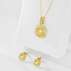 Aetolia Boho Sterling Silver 925 Jewelry Stud Yellow Earrings For Women Aetolia New Designer Inspired Square Earrings Necklaces Rings Set