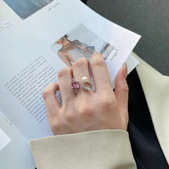 Aetolia Custom 925 Sterling Sliver Irregular Ring For Women Cubic Zirconia Shell Pearl Rings Statement Elegant Adjustable Open Jewelry