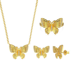 Aetolia New Trendy 18K Gold Plated Stud Earring Jewelry Set Cubic Zirconia Butterfly Pendant S925 Silver Necklaces Rings For Women