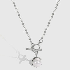 Aetolia Hypoallergenic Non Tarnish Nickel Free Rhodium 18K Gold plated S925 Sterling Silver Shell Pearl OT Buckle Pendant Necklace