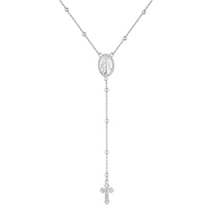 Aetolia Boho S925 Silver Long Y-Necklace Jewelry Religious Mini Catholic Virgin Mary Cross Pendant Layered Necklace For Women