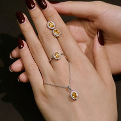 Aetolia Oval Sun Shape 925 Sterling Silver Ring Cubic Zirconia Jewellery Sets Diamond Necklace Earring Bridal Wedding Rings Jewelry Set