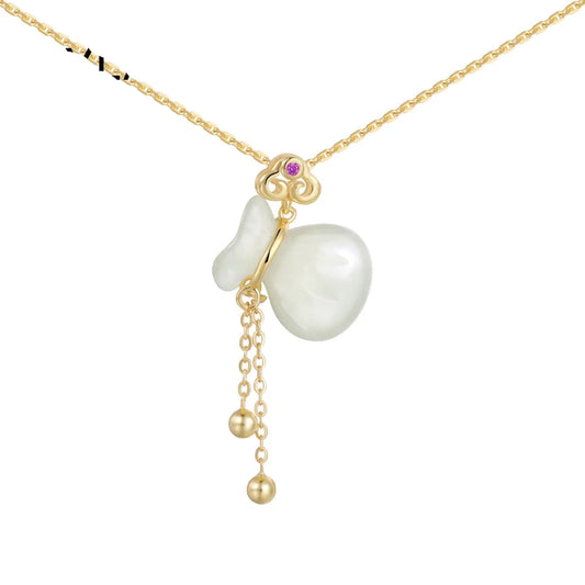 Aetolia Nickel Free S925 Silver 22K Gold Plated Necklace Link Chain Auspicious Clouds Lucky Bag Hetian Jade Pendants For Women