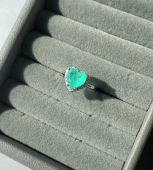 Aetolia Customized Cubic Zircon Wedding Jewelry 925 Sterling Silver Ring Emerald Heart Shape Synthetic Paraiba Rings For Women