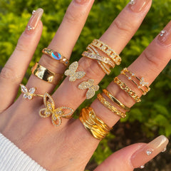 Aetolia Non Tarnish Jewelry Custom Adjustable Open 925 Sterling Silver Ring Set Anillos 18K Gold Plated Butterfly Rings For Women