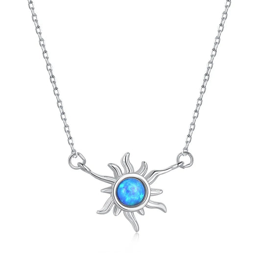 Aetolia Luxury Jewelry Sun Heart Shape 925 Sterling Silver Minimalist Dedicate Heart Chain Necklace With Opal Stone