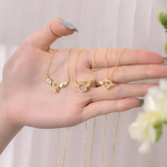 Aetolia Statement S925 Silver 18K Gold Cz Zircon Heart Butterfly Wings Pendant Necklace For Women Shiny Flower Necklace Jewelry