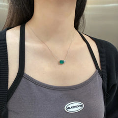 Aetolia Trendy Dainty 925 Sterling Silver Chains Necklace Square Shape Cubic Zirconia Womens Necklaces Colorful Emerald Charm Pendant