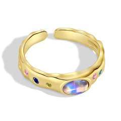 Aetolia Custom Heart Geometric Wave Shape 925 Sterling Silver Ring Irregular Colored Zircon Rings Open Adjustable Ring For Women