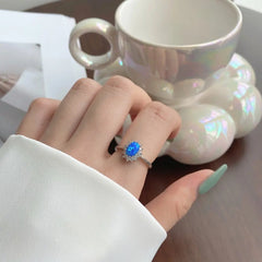 Aetolia 5A Cz Cubic Zirconia Sunflower oval S925 Sterling Silver Fashion Jewelry Ring For Engagement Wedding Round Blue Opal Ring
