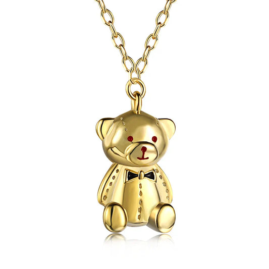 Aetolia Fashion 18K Gold New Design Cute Bear Animal Pendant collar de plata Wholesale Silver Jewelry Necklace Design For Children