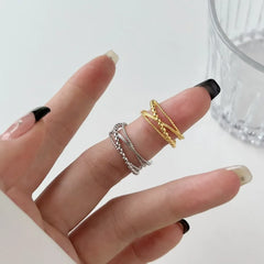 Aetolia Dainty Design In Stock S925 Sterling Silver Rhodium 18K Gold Plated Multiple Layer Beaded Intersect Adjustable Women Rings women