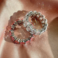 Aetolia Stackable Exquisite Thick Rhodium Plated Full Cz Wedding Engagement Finger Rings Clear Pink White Oval Cubic Zirconia Ring