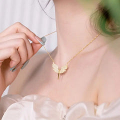 Aetolia Wholesale New Design S925 Cz Zircon Angel Wings Pendant Necklace 18K Gold Plated Chain Necklaces For Ladies Women