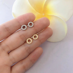 Aetolia 925 Sterling Silver Classic Silver Women Earrings 18K Gold Plated Round Studded Earring