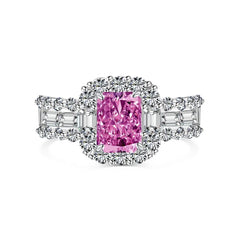 Aetolia 925 Sterling Silver Pink Cubic Zirconia Promise Square Cz Diamond Eternity Band Engagement Wedding Rings For Women