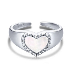 Aetolia adjustable Aetolia S925 silver trendy Stackable chunky finger anillo heart shell I love you rings jewelry gift for girls