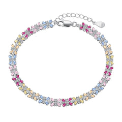 Aetolia Boho Rainbow Pink Stone Adjustable S925 Sterling Silver Bracelet For Women Cubic Zircon Tennis Bracelets Rings Jewelry Set