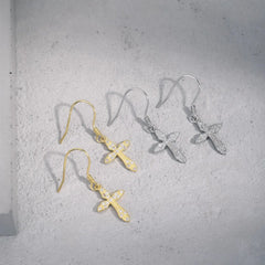 Aetolia Bling Cubic Zirconia Charm Cross Drop Earrings Women 18K Gold Plated Ear Clip Hook Earring 925 Sterling Silver Jewelry