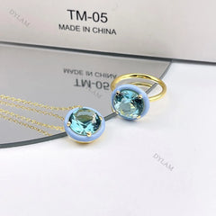 Aetolia Custom Trending Multi Color Plata S925 Dainty Joyeria 5a AAAAA Rainbow Cubic Zircon CZ Necklace Ring Fashion Jewelry Set