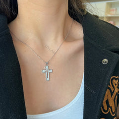 Aetolia Hollow Crucifix Jesus Cross AAAAA CZ Pendant Women 18k Rose Gold Jewelry 925 Sterling Silver Cross Necklace
