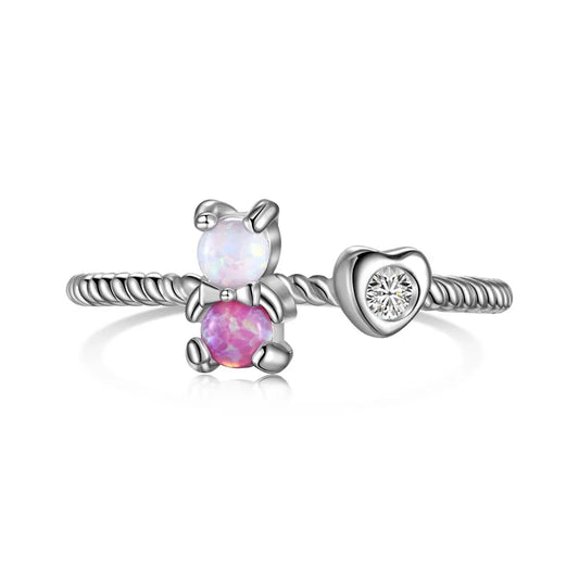 Aetolia Oem Bear Adjustable Open 925 Sterling Silver Ring Radiant Heart Twist Beautiful Oval Cz Zirconia Pink Opal Rings For Women