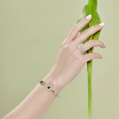 Aetolia New Arrival Iced Out Bling Open Adjustable Square Yellow Green Bracelets Bangles 925 Sterling Silver Cz Bracelet For Women