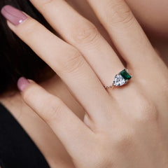 Aetolia 925 Silver Square Bead Heart Shape Zircon Green Emerald Ring Adjustable Chain 18K Gold Plated Link Chain Rings For Women